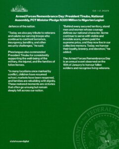 Tinubu's N320m Legion Armed Forces Remembrance Day Pledge
