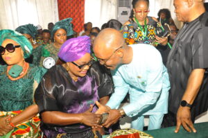 Apostle Nkono (2nd right) receiving Dr Mrs Ogbuku (2nd left) to the event